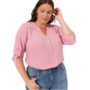 Torrid Harper 3/4 Sleeve Blouse with Pockets, Mauve, Size 3 (22/24)